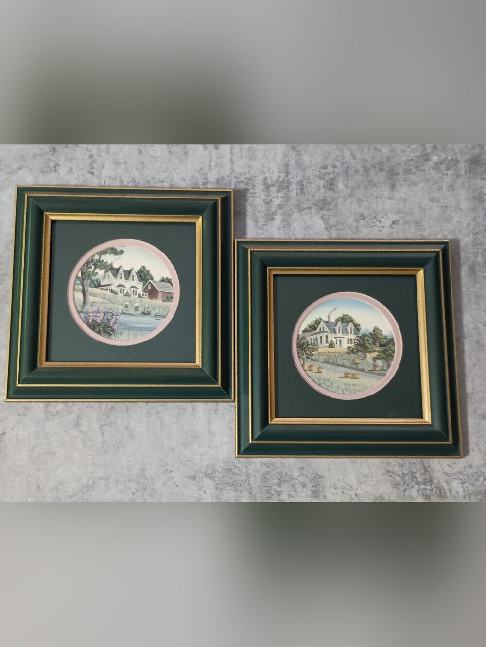 Set of 2 Framed Catherine Karnes Munn Prints in Dark Green and Gold Frames